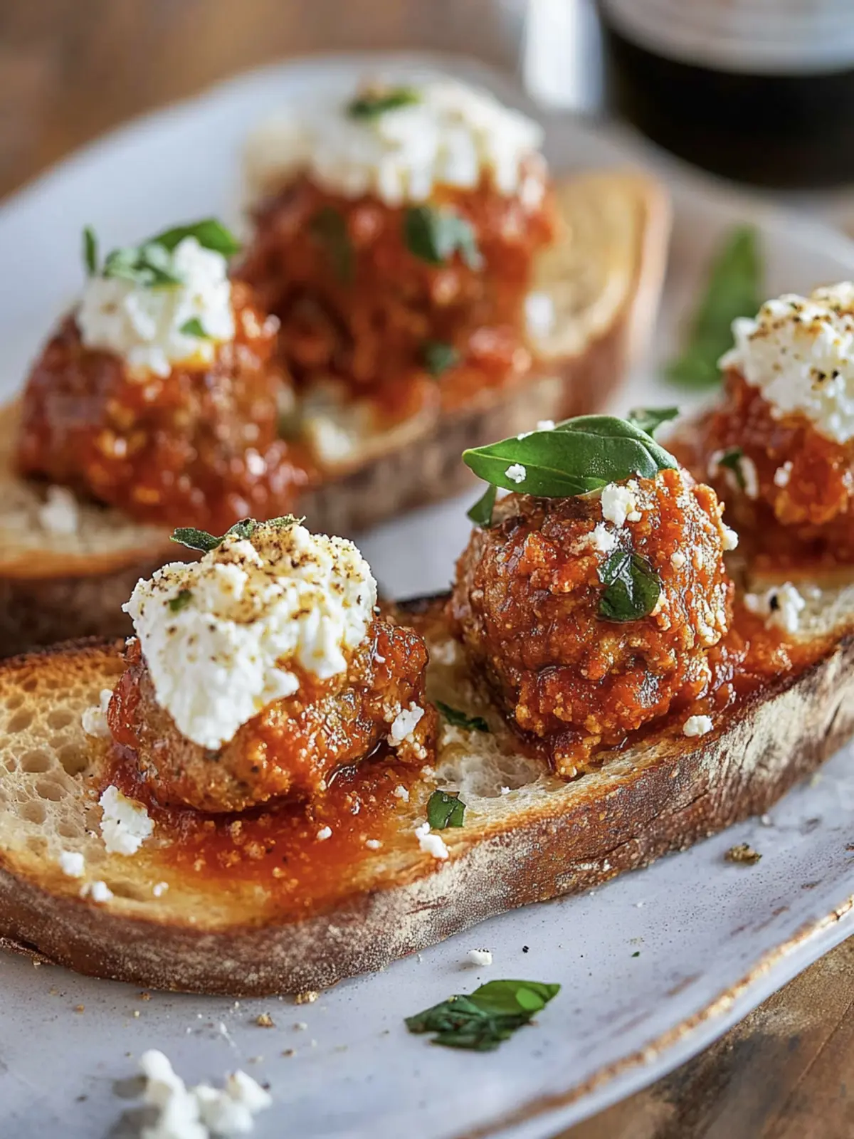 Vodka Sauce Meatballs on Ricotta Toast