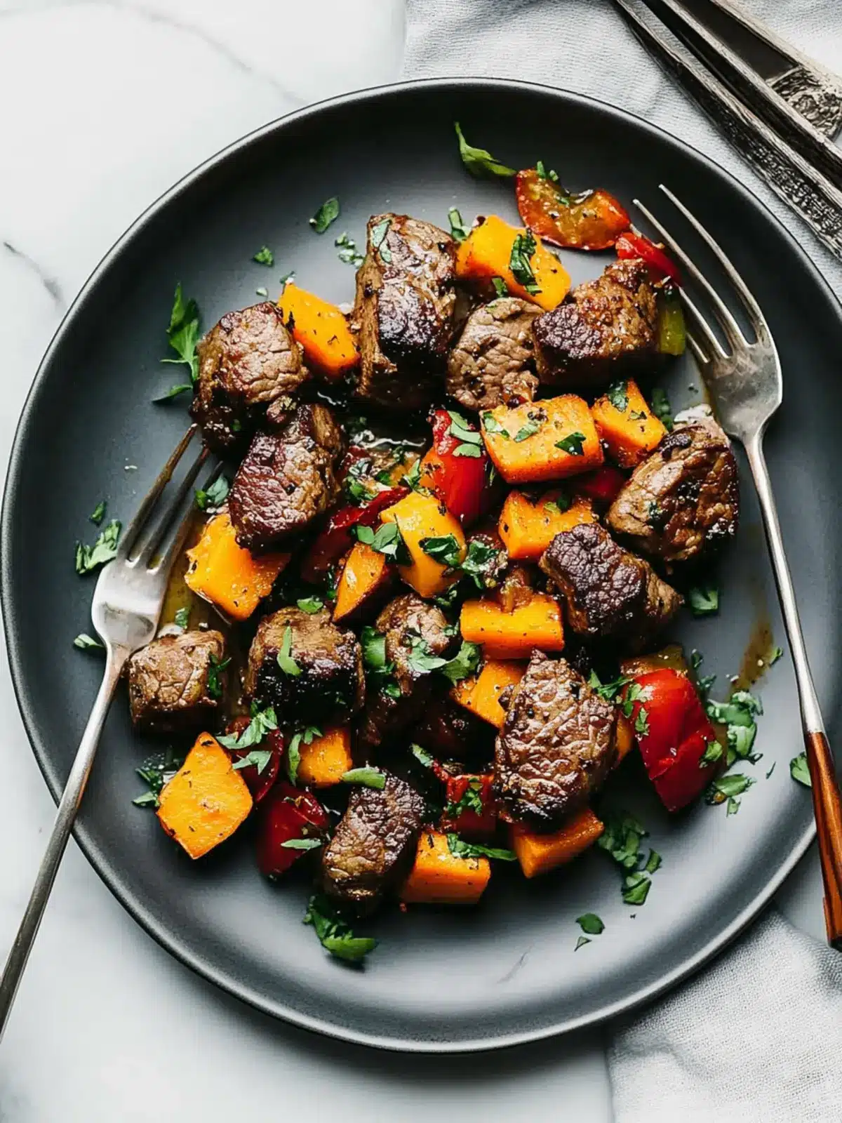 Irresistible Steak Bites with Sweet Potatoes and Peppers 2 Steak Bites with Sweet Potatoes and Peppers