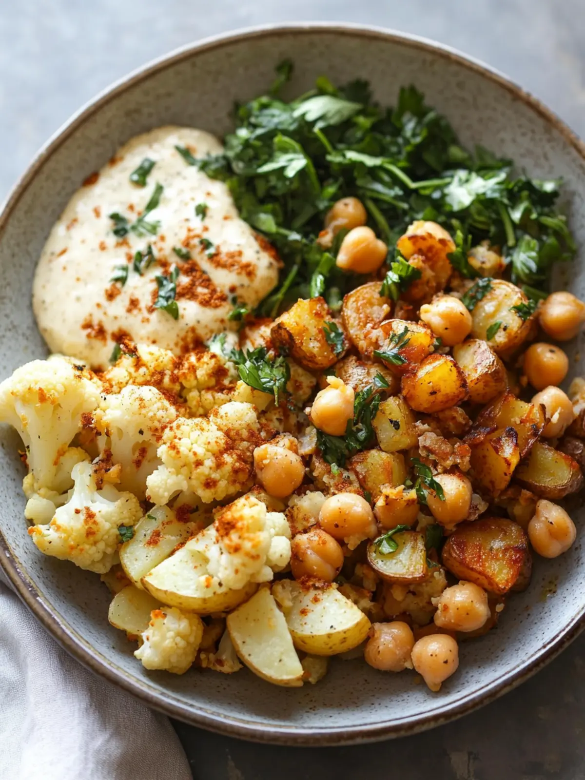 Roasted Cauliflower Chickpea Potato Bowl