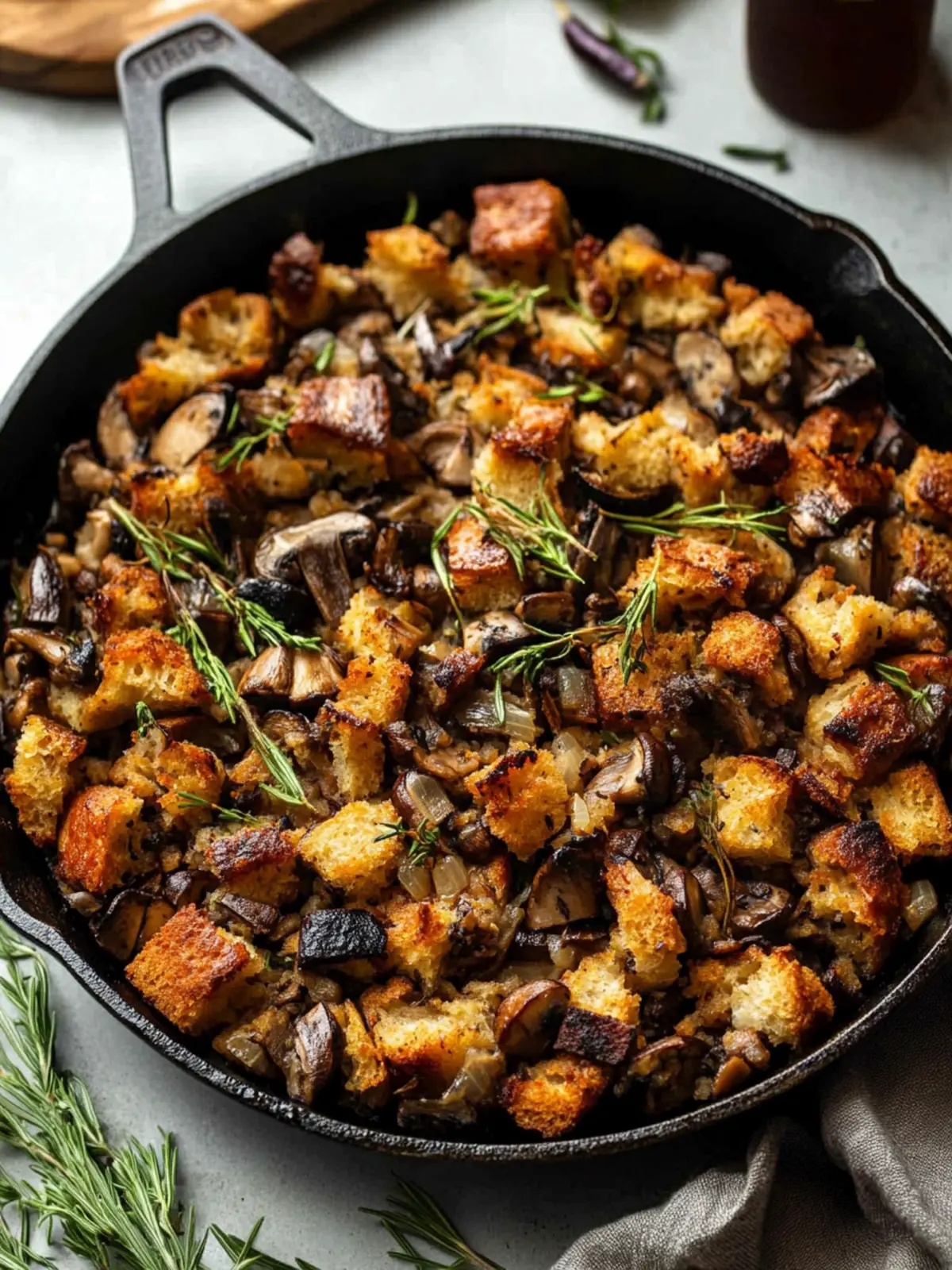 Crispy Wild Mushroom Stuffing (in a Cast Iron Skillet!)
