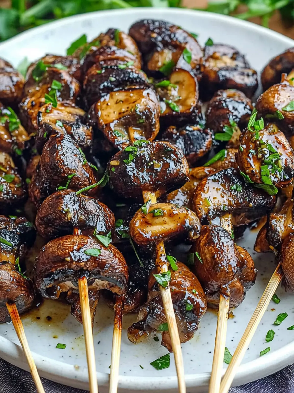 Balsamic Garlic Grilled Mushroom Skewers