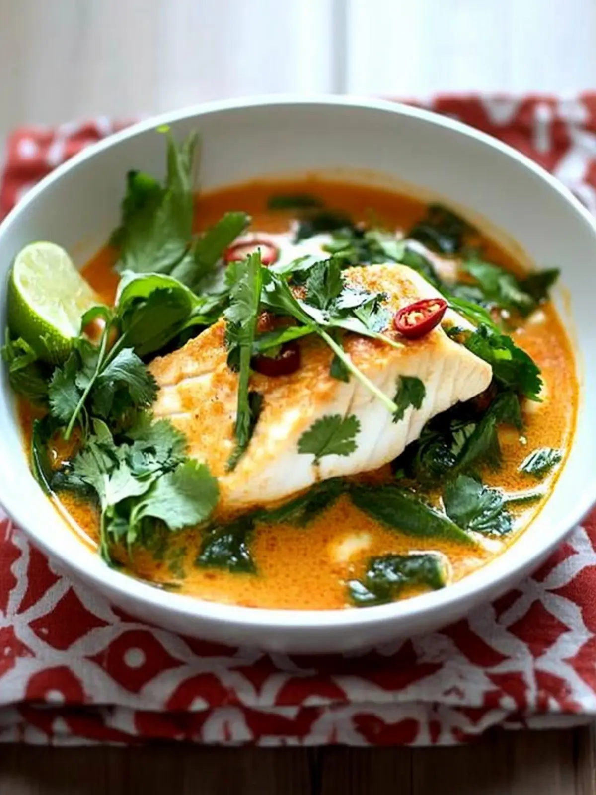 Poached Halibut in Thai Coconut Curry Broth