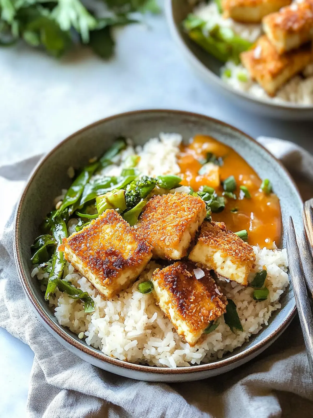 Coconut Crusted Tofu with Habanero Pineapple Magic 2 Coconut Crusted Tofu with Habanero Pineapple Sauce and Ginger Coconut Rice