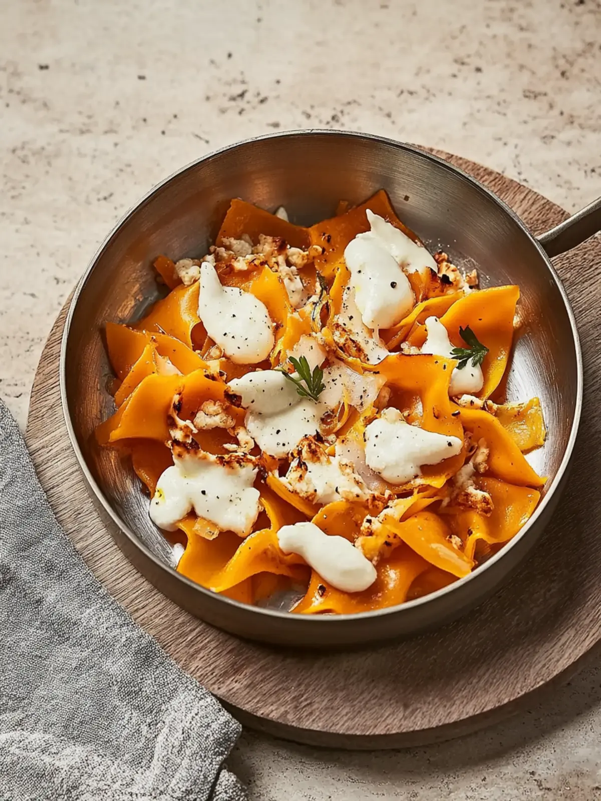 Red Kuri squash and goat's cheese manti