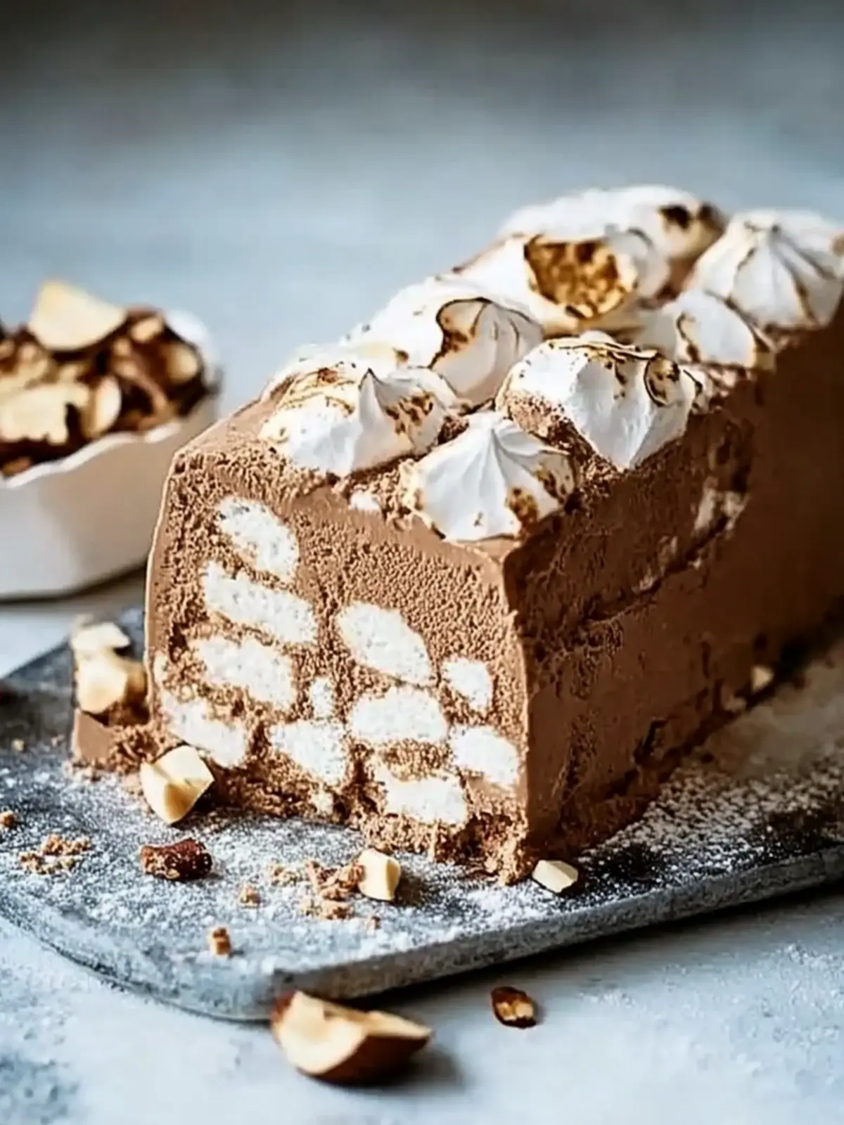 Chocolate and hazelnut meringue semifreddo