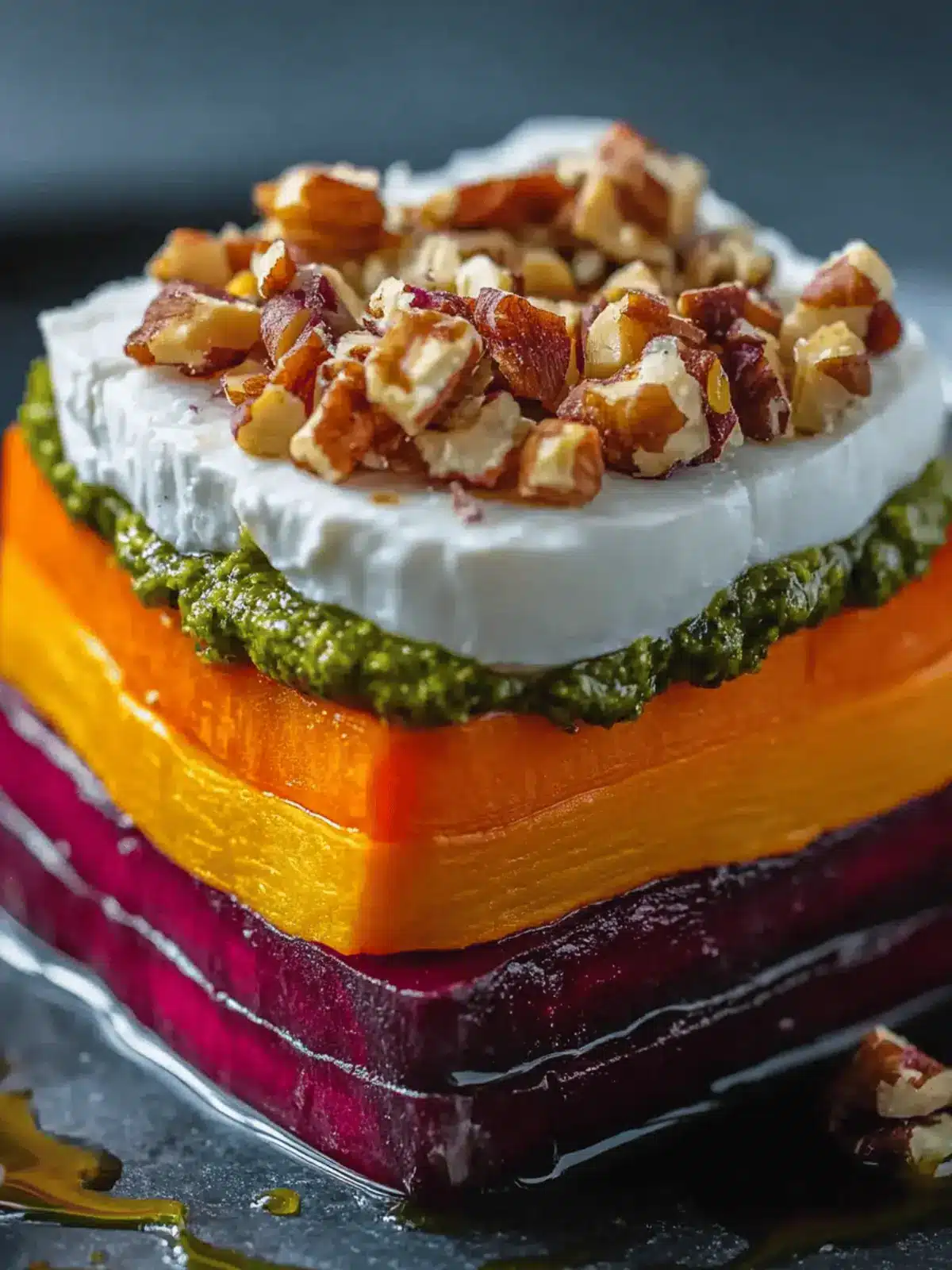 Sweet Potato & Beet Stacks with Pesto, Burrata & Walnuts