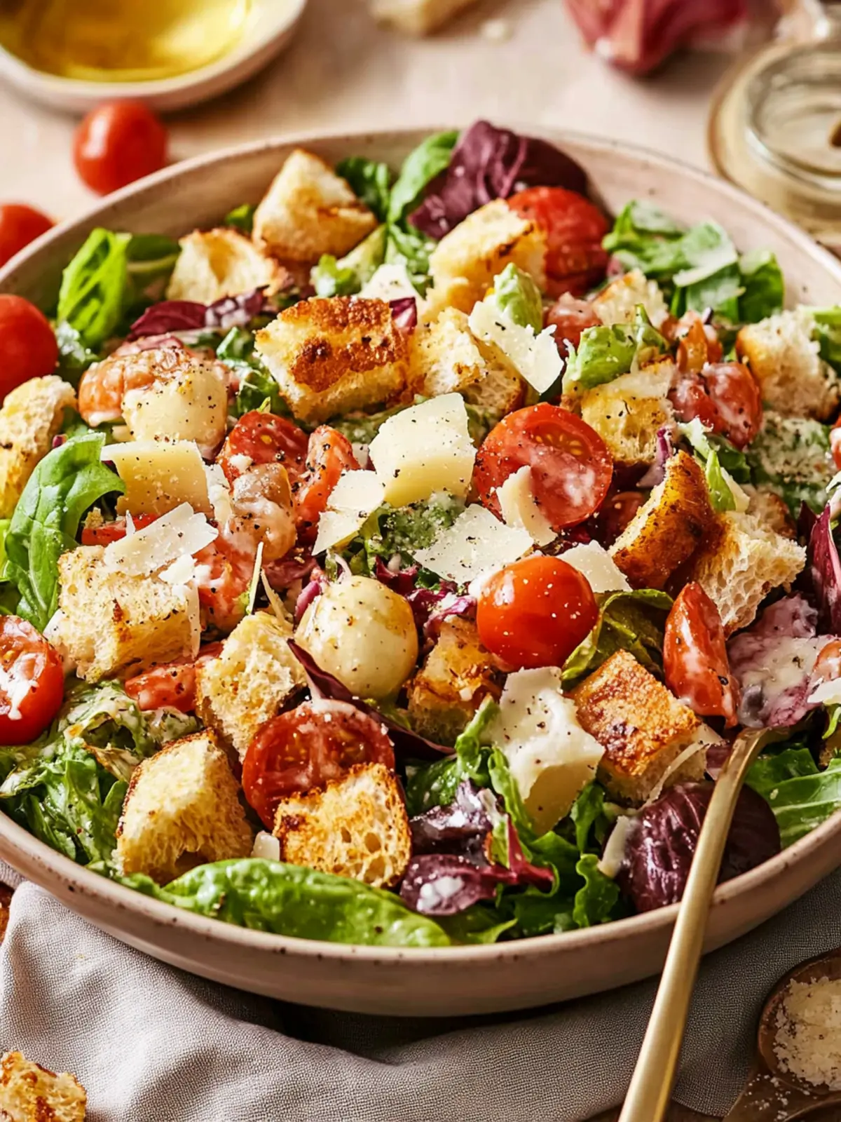 Pizza Salad with Creamy Parmesan Vinaigrette