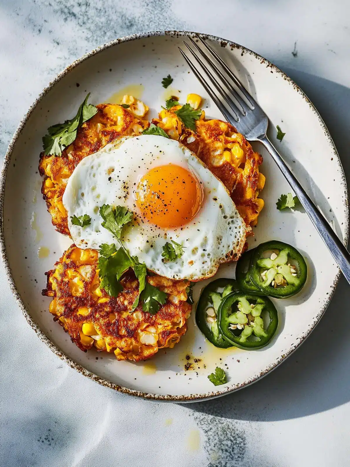 Sweetcorn and Jalape o Fritters with a Fried Egg Delight 2 Sweetcorn and jalape o fritters with a fried egg